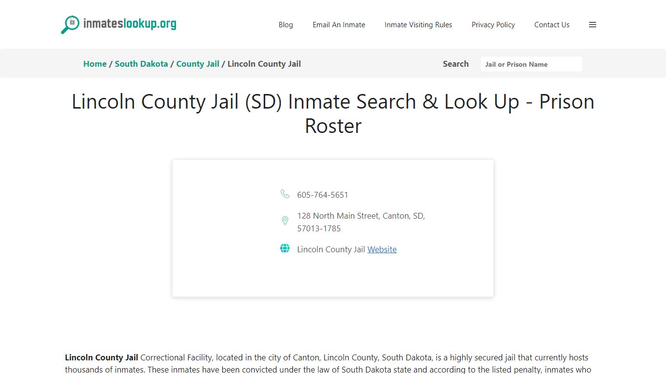 Lincoln County Jail (SD) Inmate Search & Look Up - Prison Roster